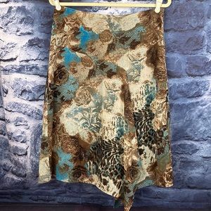 Handkerchief Animal and Lace Print Water Color Flowy Midi Skirt